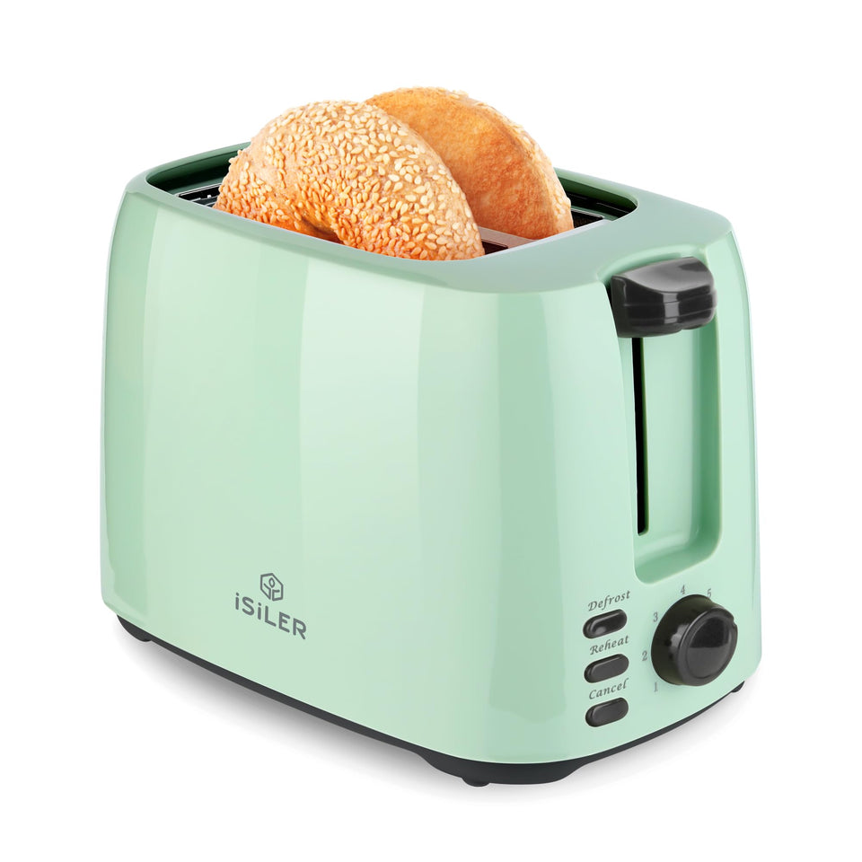 ISILER 2-slice toaster with extra-wide slots for bagels and thick bread, ideal for bagel lovers.