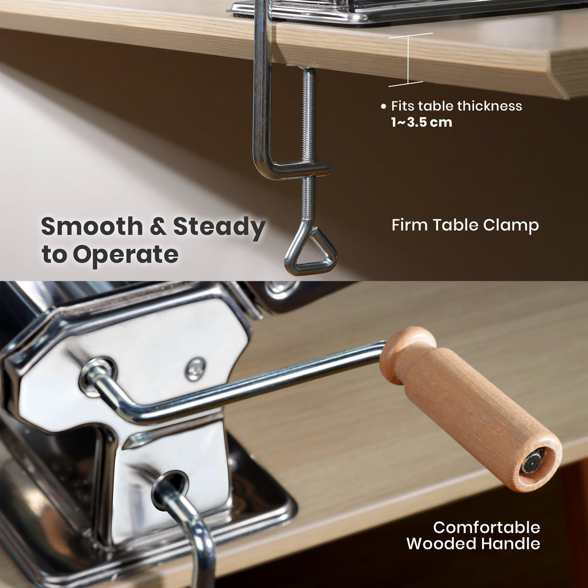 ISILER thickness knob offers nine settings for dough texture.