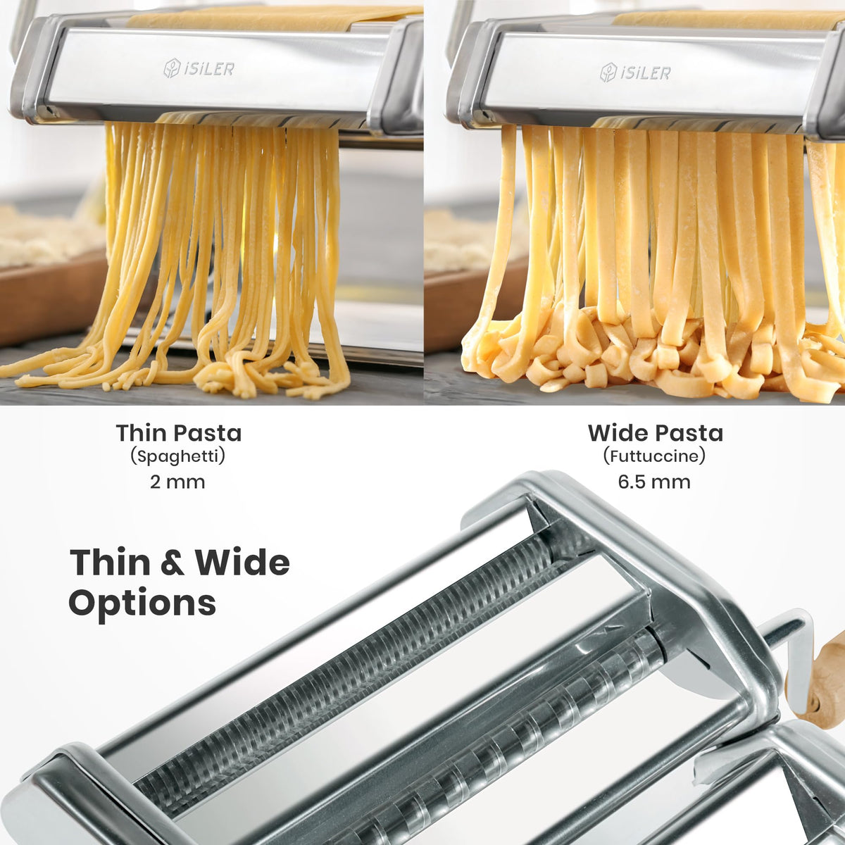 ISILER two-widths option supports spaghetti and lasagna applications.