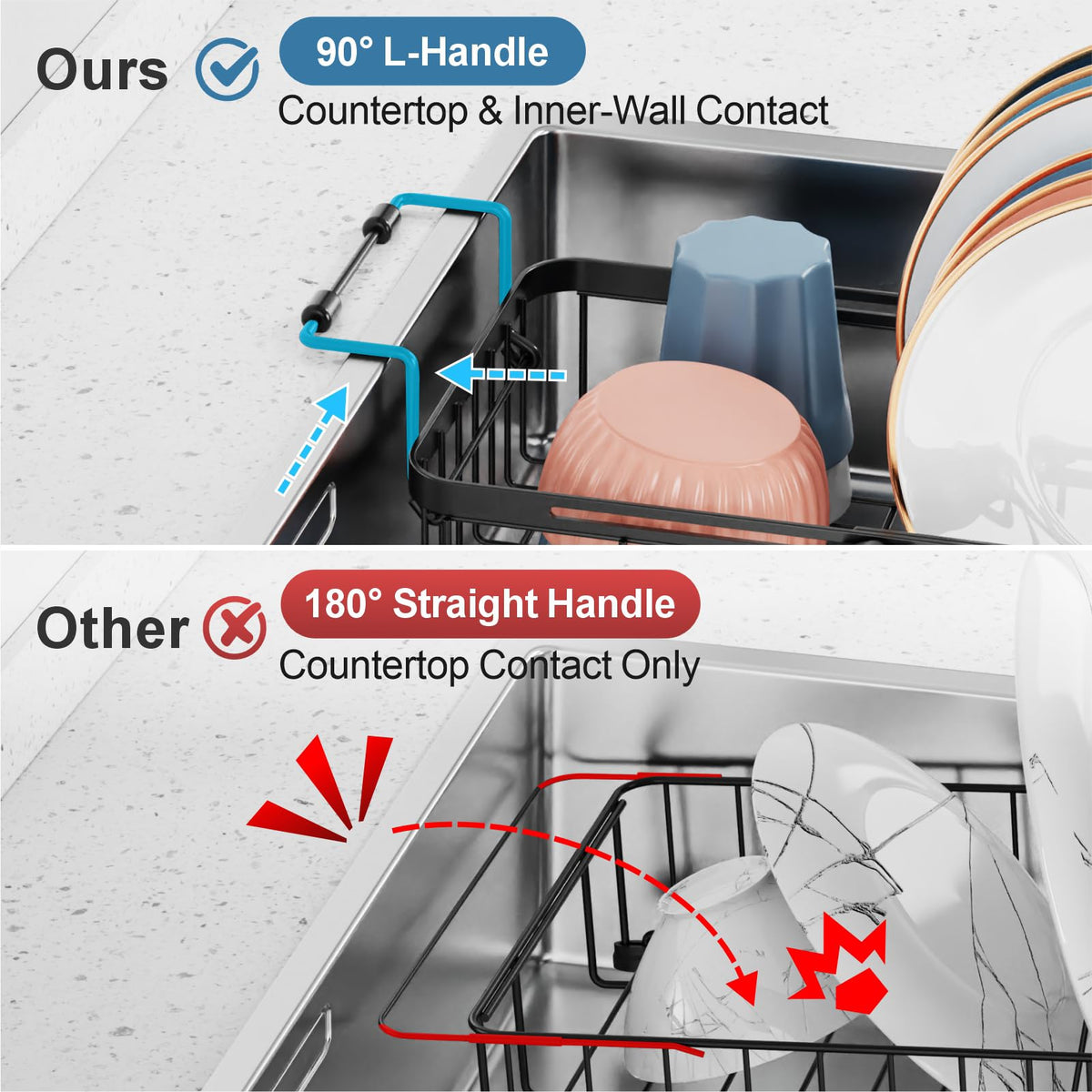 iSPECLE 90-degree drop-down handles grip the sink securely