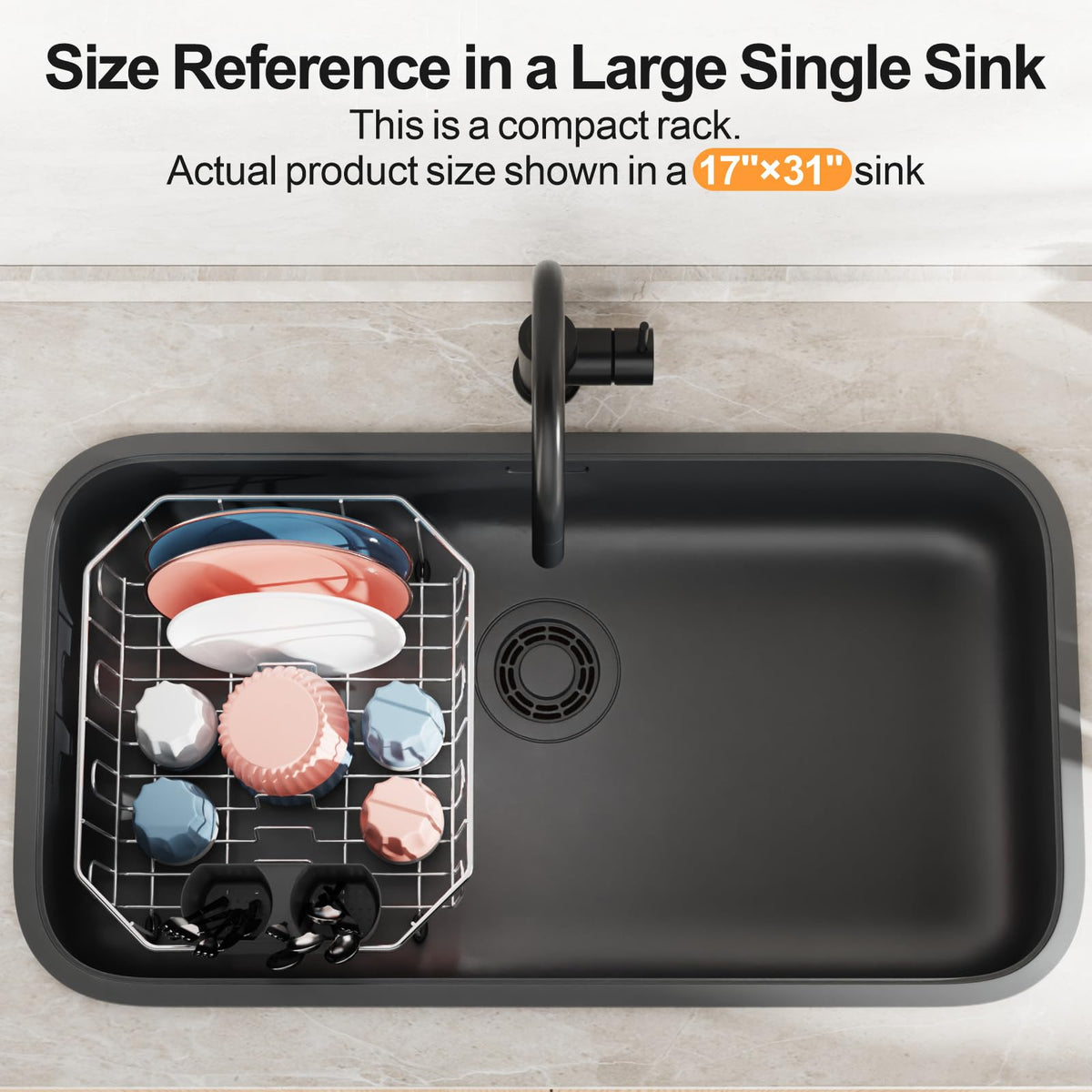 iSPECLE compact dimensions fit 11.6 by 13.4 inches inside sinks.