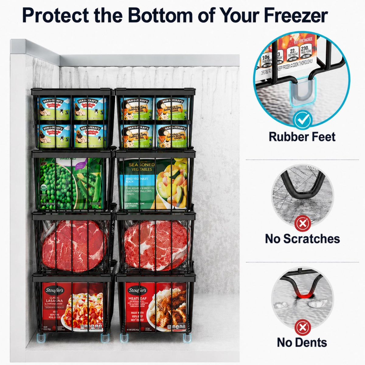 iSPECLE rubber feet protect the freezer lining during use.