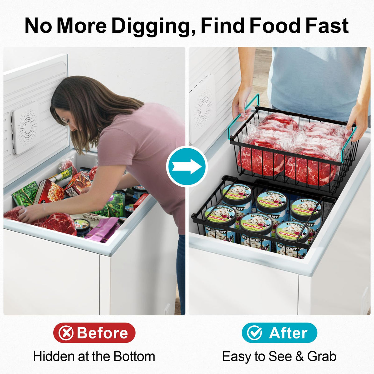 iSPECLE freezer bins with sturdy handles for quick access