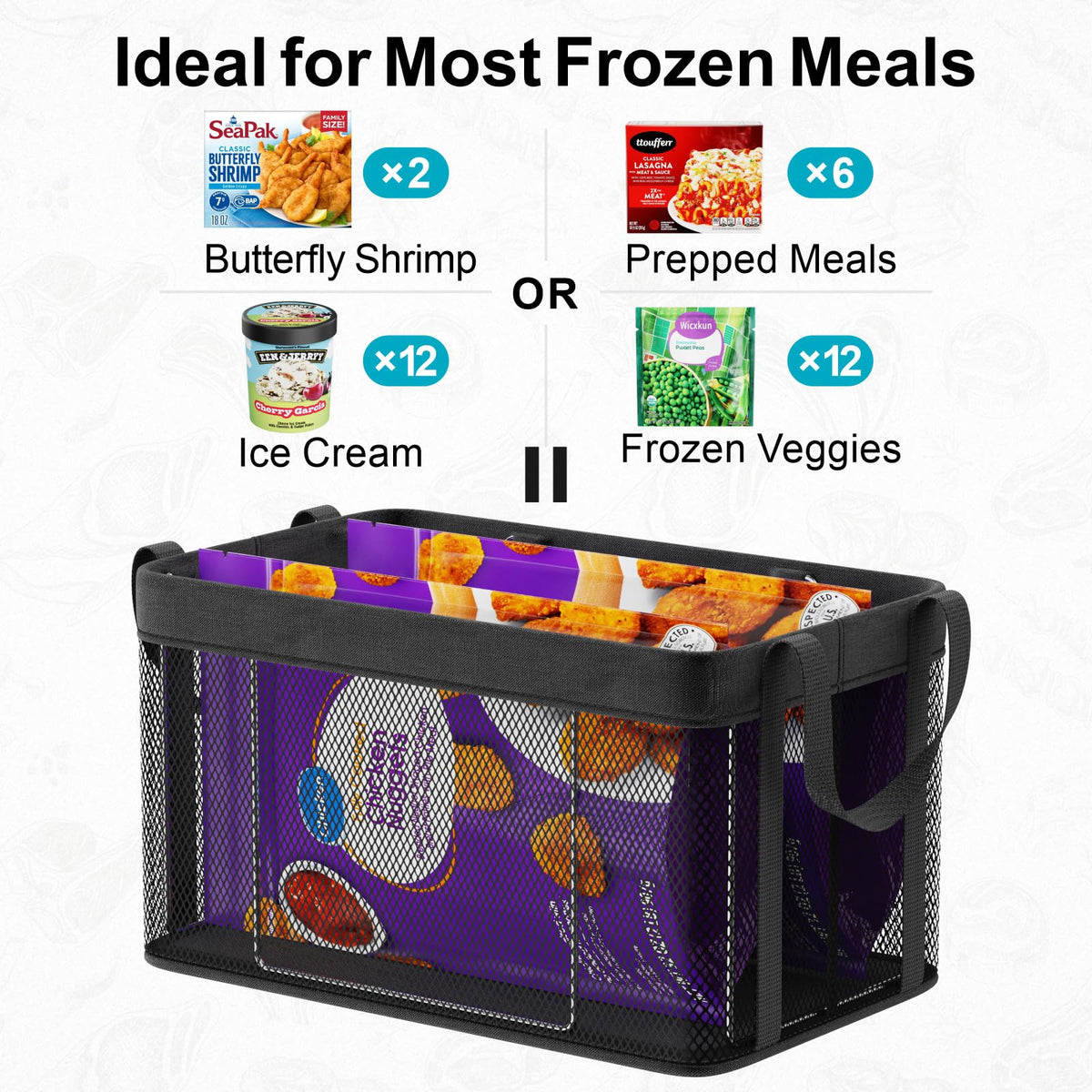 iSPECLE freezer bin with side handles for easy lifting and quick access