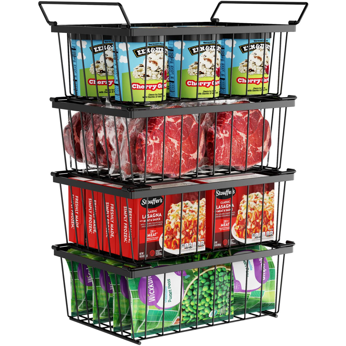 iSPECLE freezer bin stackable four-pack for organized freezer storage