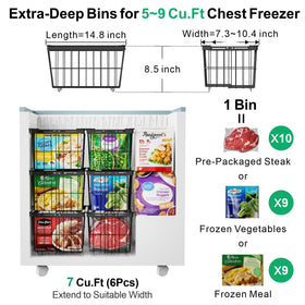 iSPECLE stackable freezer bins demonstrating vertical storage in a chest freezer