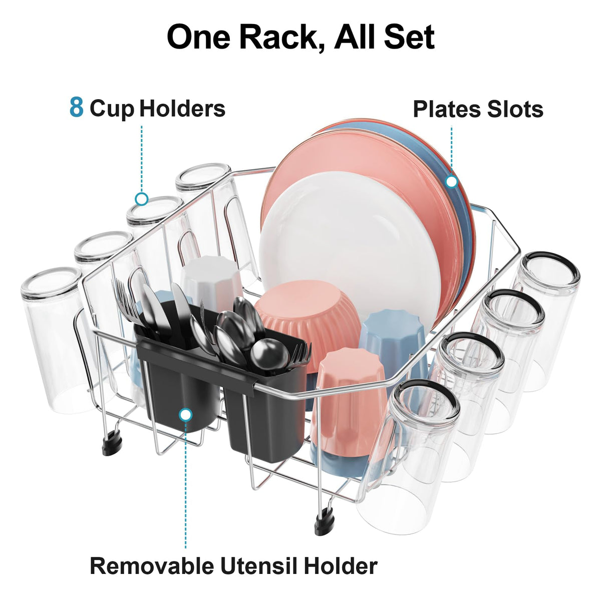 iSPECLE stainless steel dish rack with rust-resistant frame for durability.