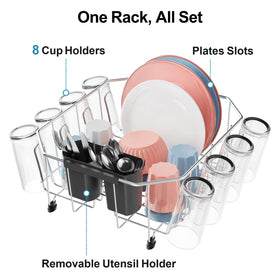 iSPECLE stainless steel dish rack with rust-resistant frame for durability.