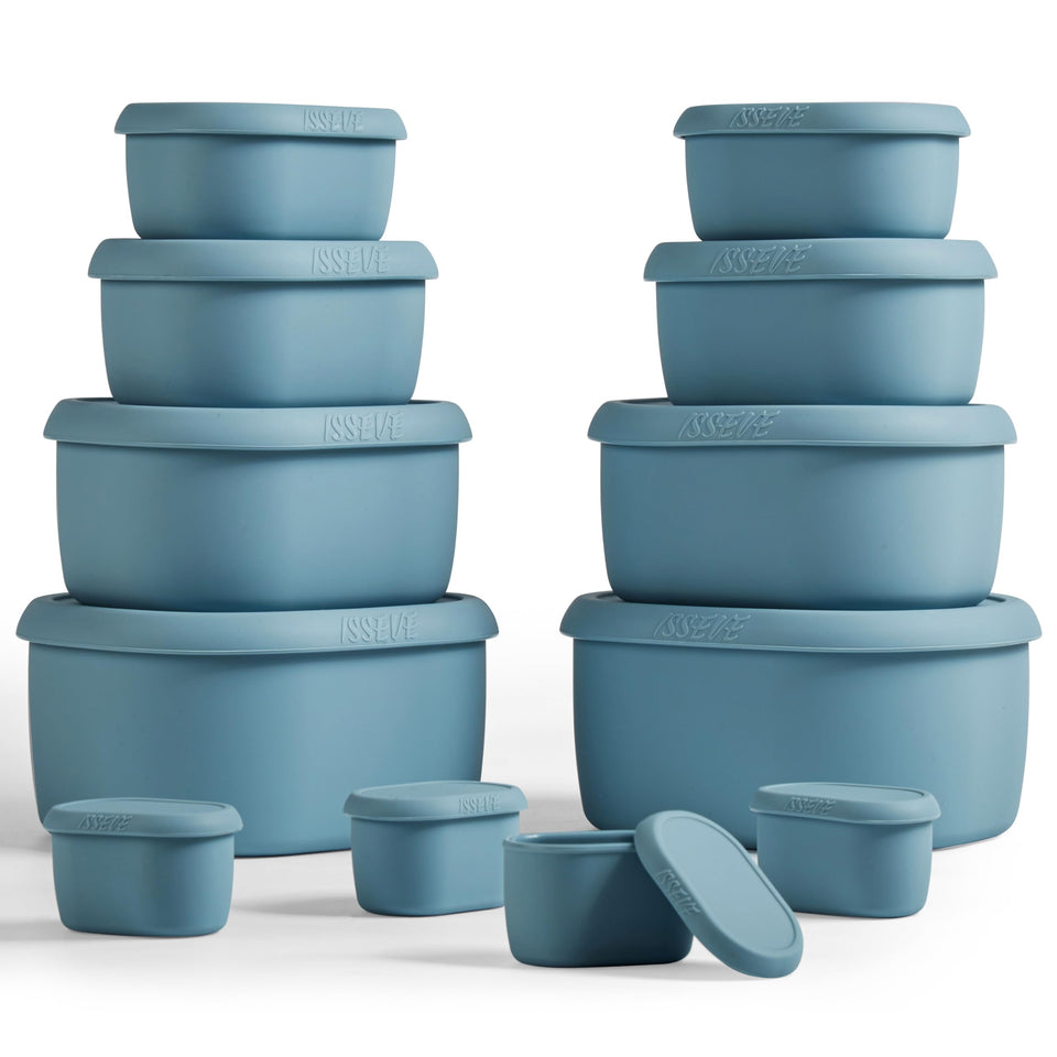 ISSEVE 33.8 oz nesting silicone container with airtight lid for meal prep.