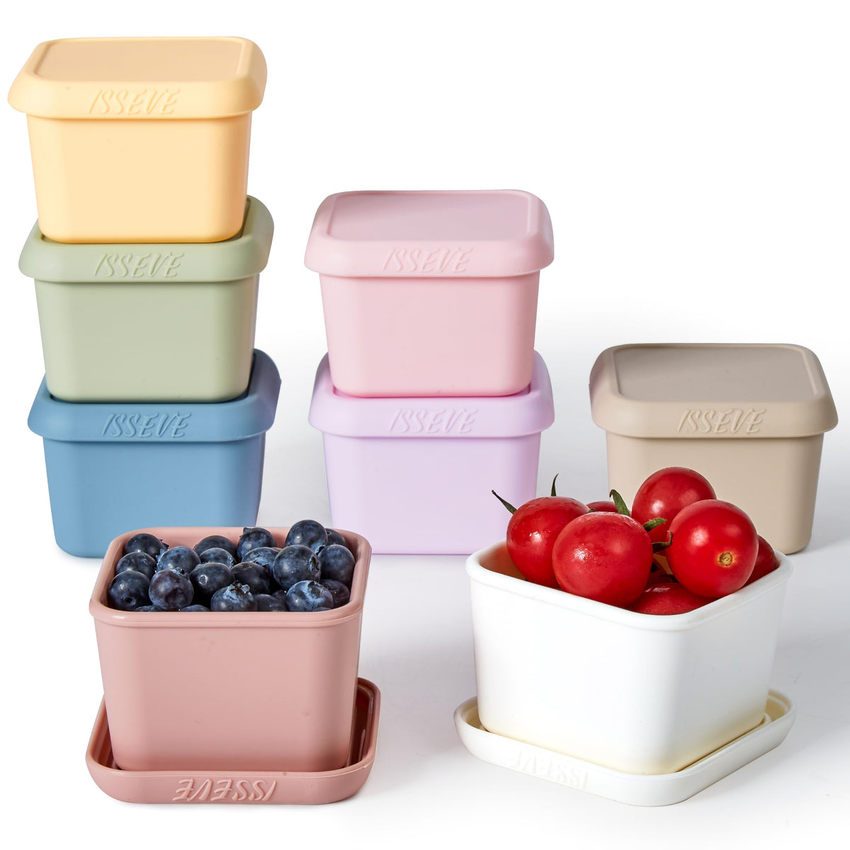 ISSEVE 8-pack silicone snack containers with lids for kids, organized school lunches.