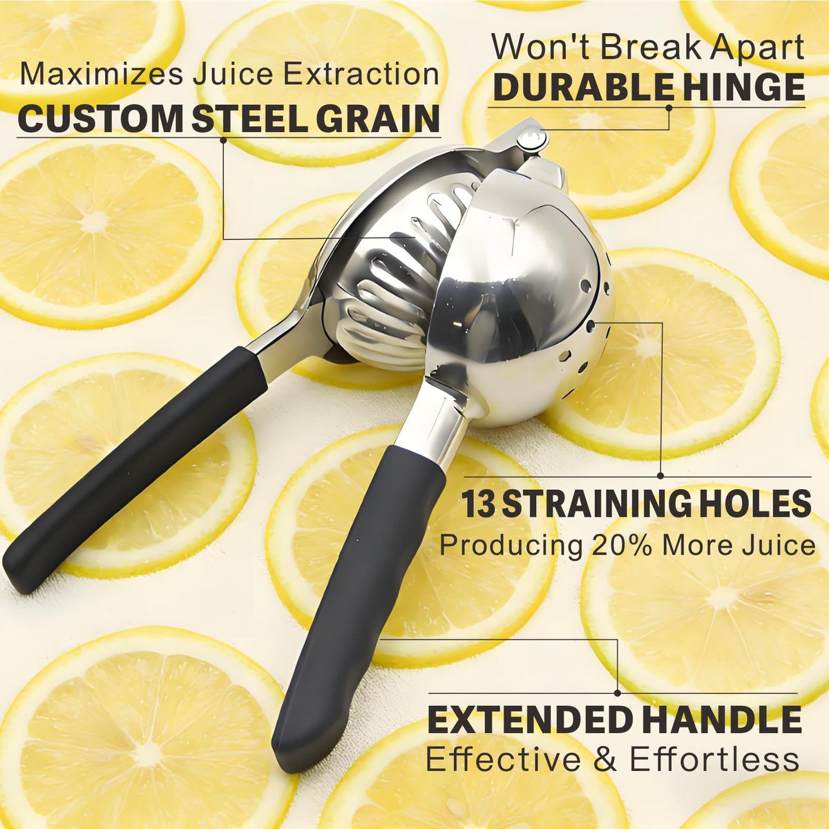 Istarcas 304 stainless steel lemon press showing bowl design for efficient juice extraction.