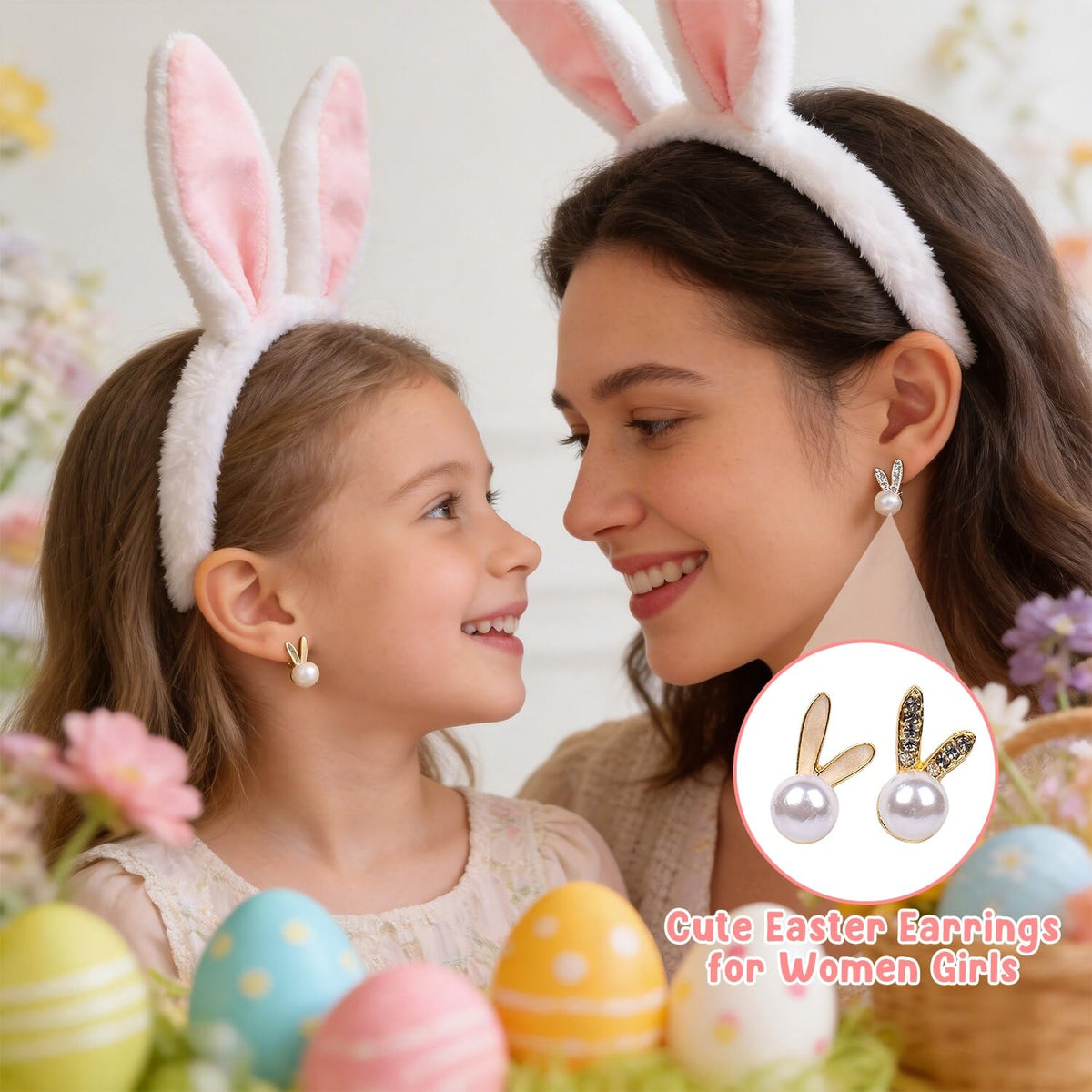 Ithmahco Pearl bunny earrings as delicate Easter accessories.