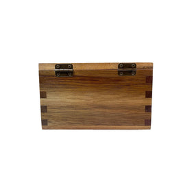 Itomoyo acacia salt cellar features an easy open dovetail lid for convenient use.