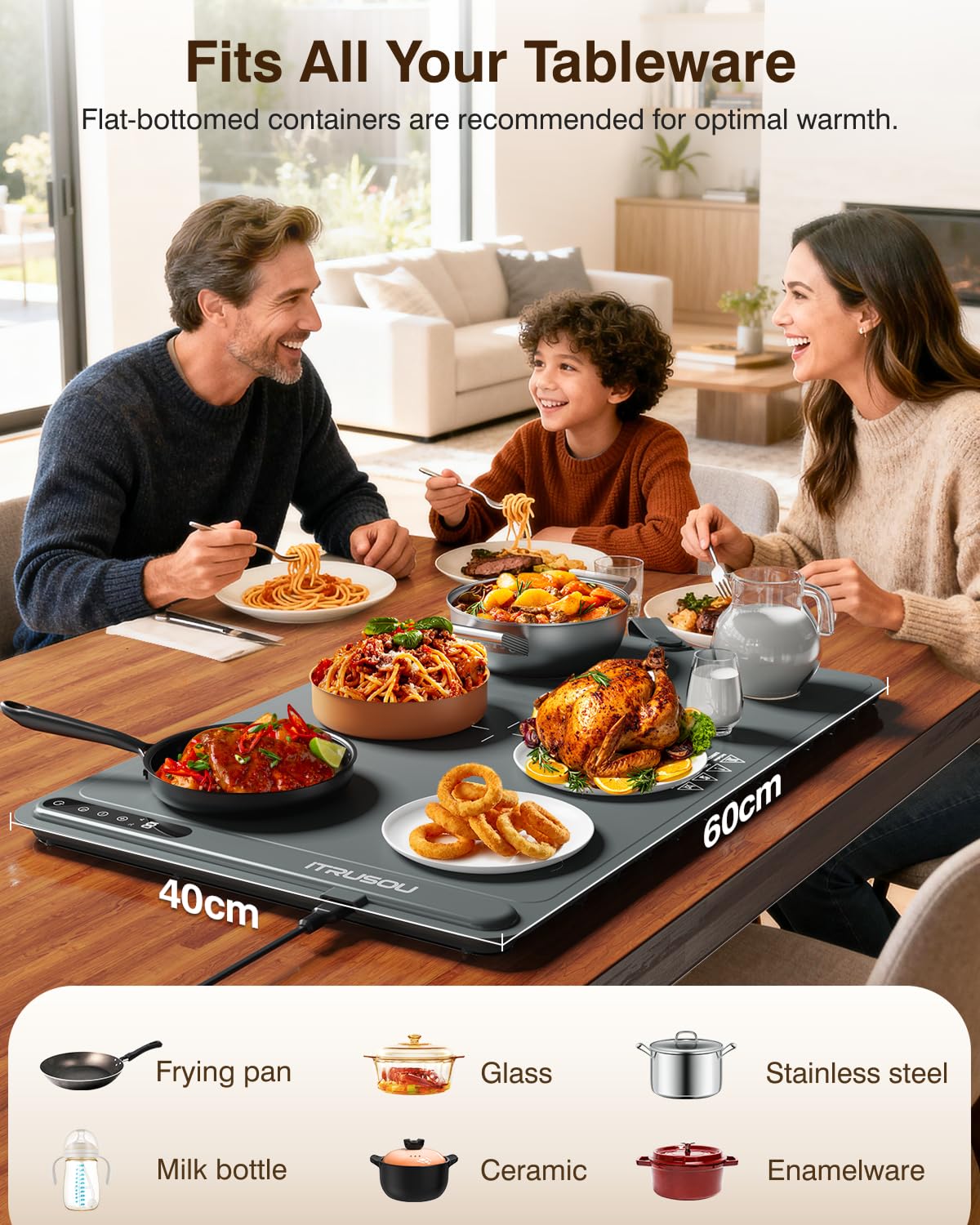 itrusou 400W high power heating for quick even warming