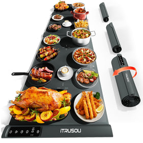 iTRUSOU expandable warming mat main panel assembly showing modular fit for meals