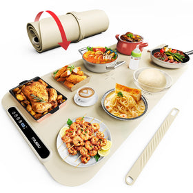 Itrusou food warming mat in 27.5 by 16 inch setup, suitable for multiple dishes