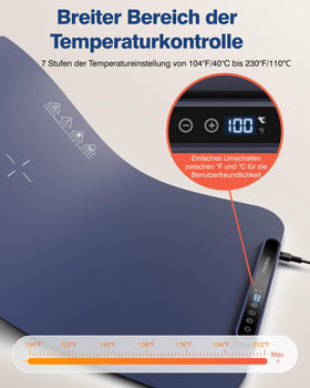 itrusou food warming mat controls display highlights seven temperature settings for precise heat