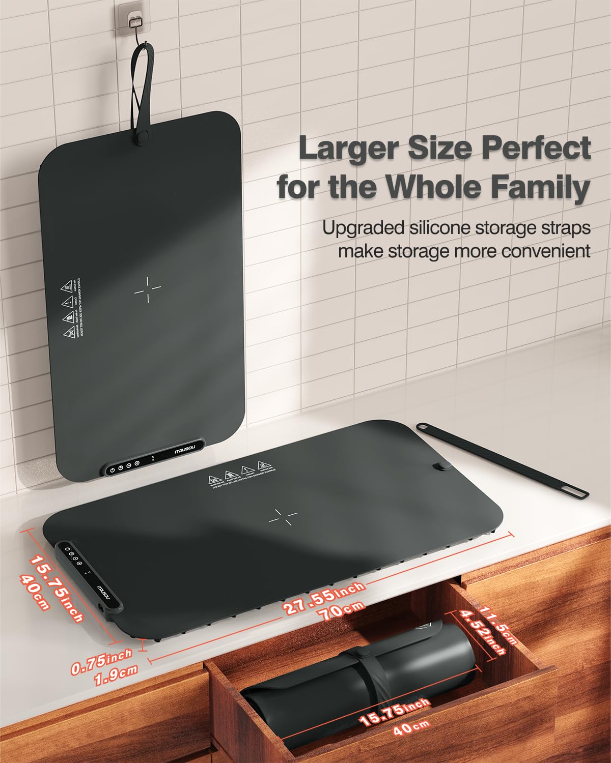 itrusou warming mat detachable-strap aids rolling and storage.