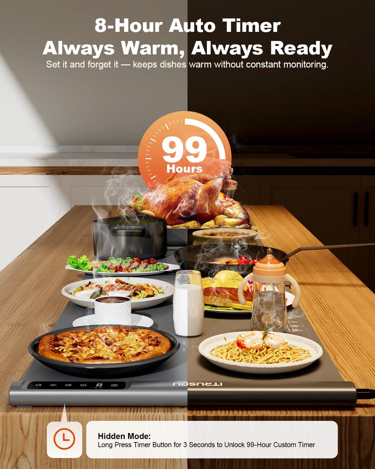 iTRUSOU warming mat timer display helps manage serving times