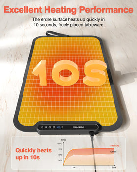 itrusou warming mat timer-setup helps plan serving times.
