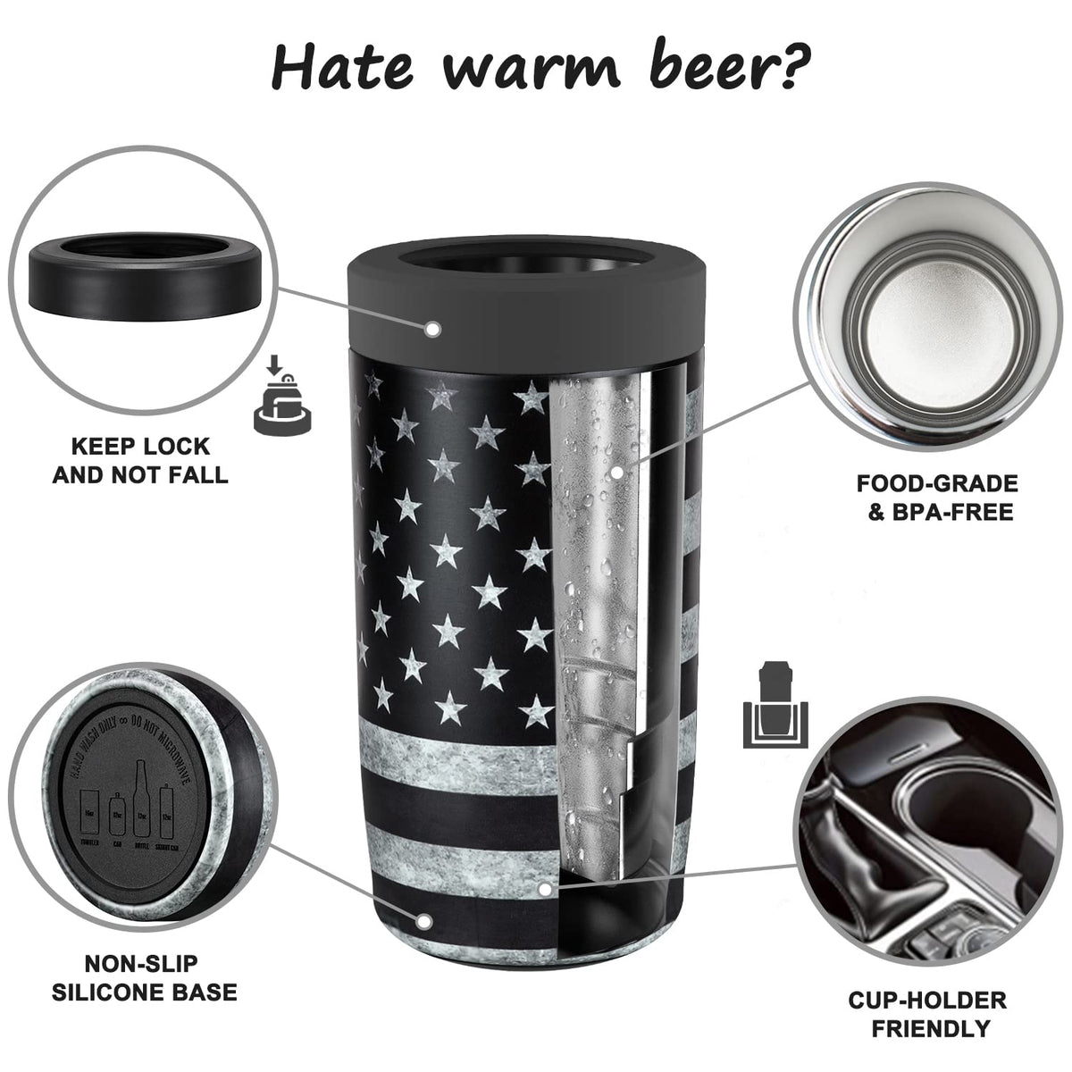 Itslife 4-in-1 slim can cooler outdoors showing durability and grip