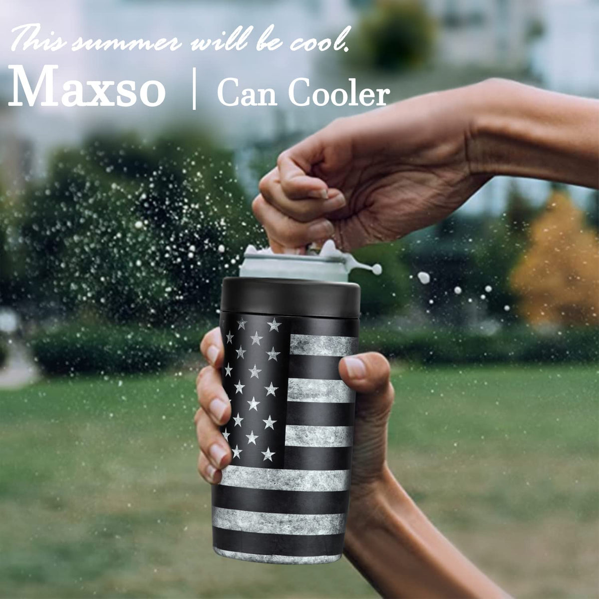 Itslife 4-in-1 slim can cooler with cans showing 12 oz compatibility