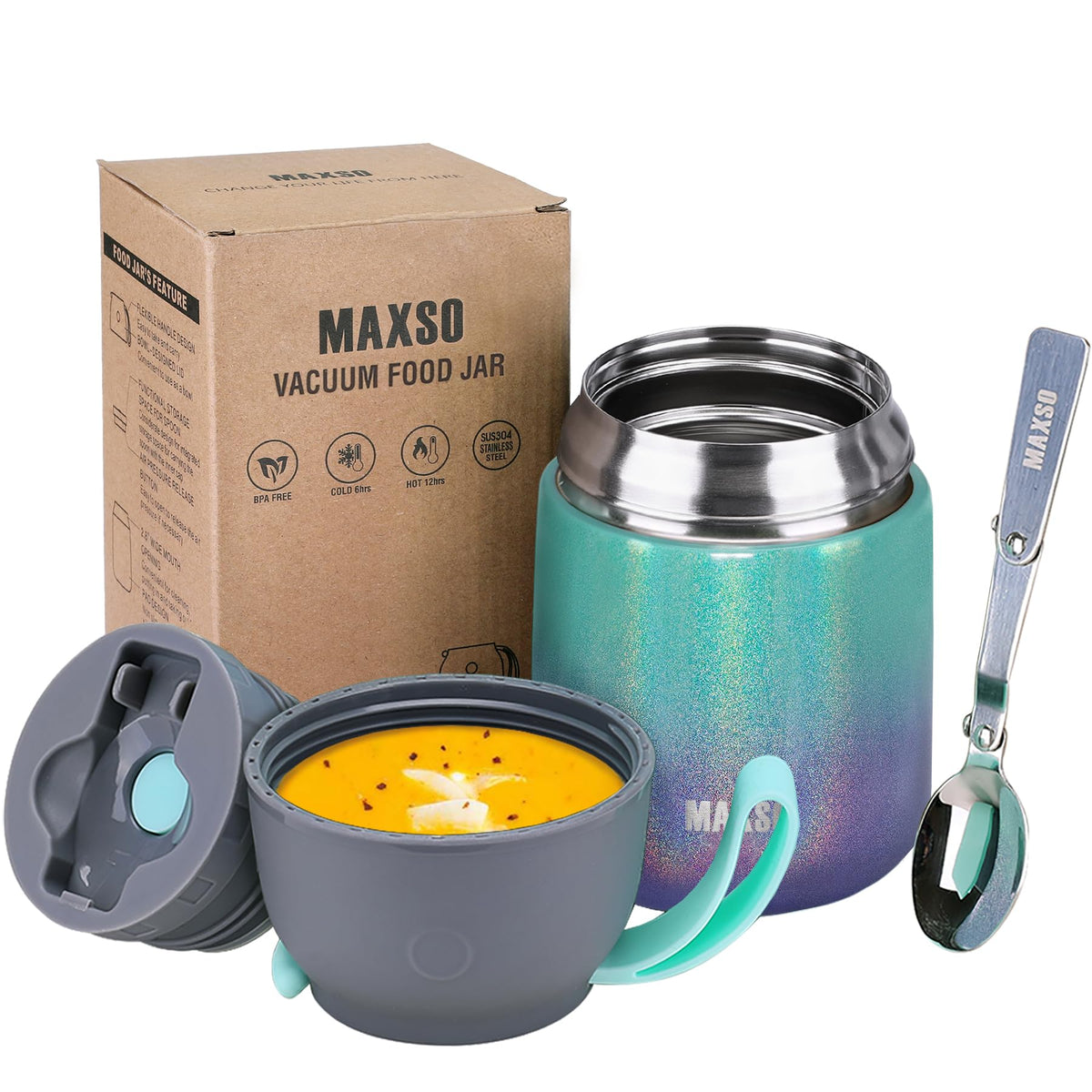 Itslife insulated thermo soup jar with rainbow cap keeps hot soups fresh for hours.