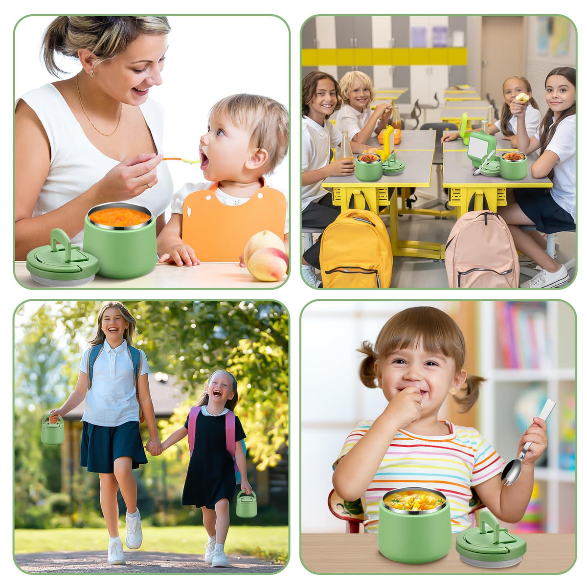 Itslife kids lunch container with hidden spoon and carry handle.
