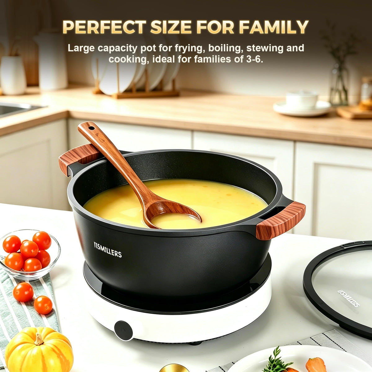 ITSMILLERS stock pot cleanup is quick thanks to nonstick surface.