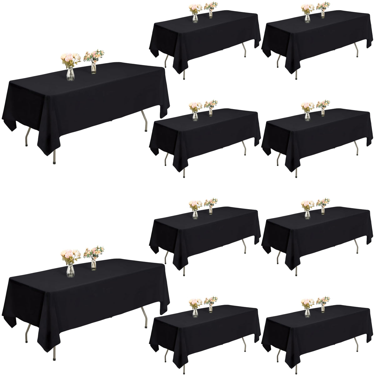 ITWMTTO black rectangular tablecloth on 60x102 inch table, ideal for weddings and banquets.