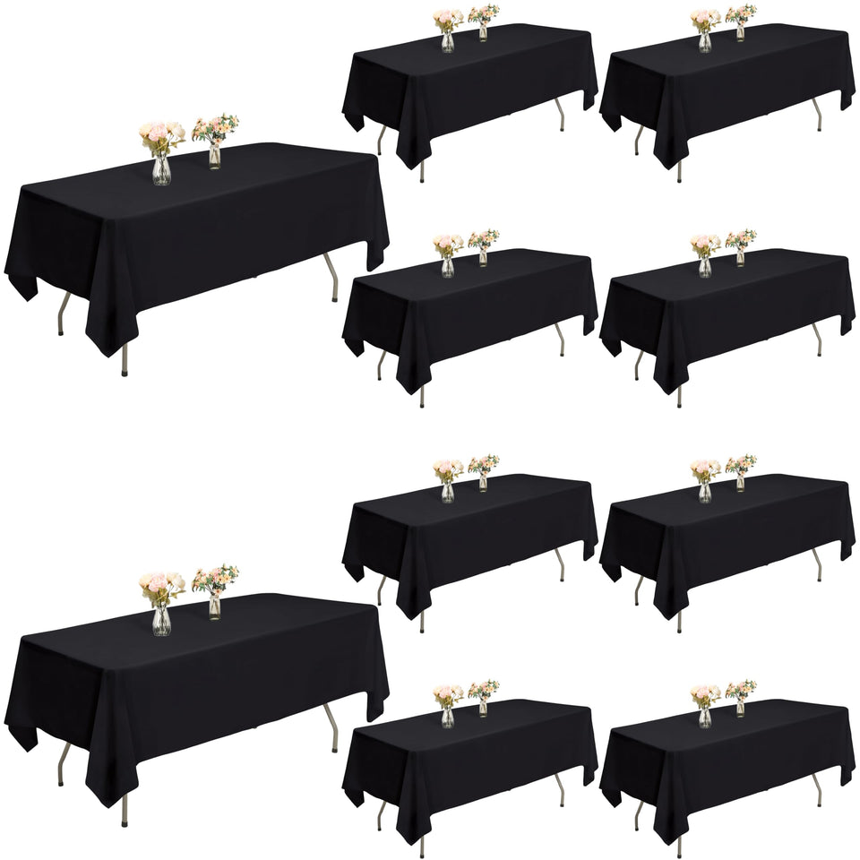ITWMTTO black rectangular tablecloth on 60x102 inch table, ideal for weddings and banquets.