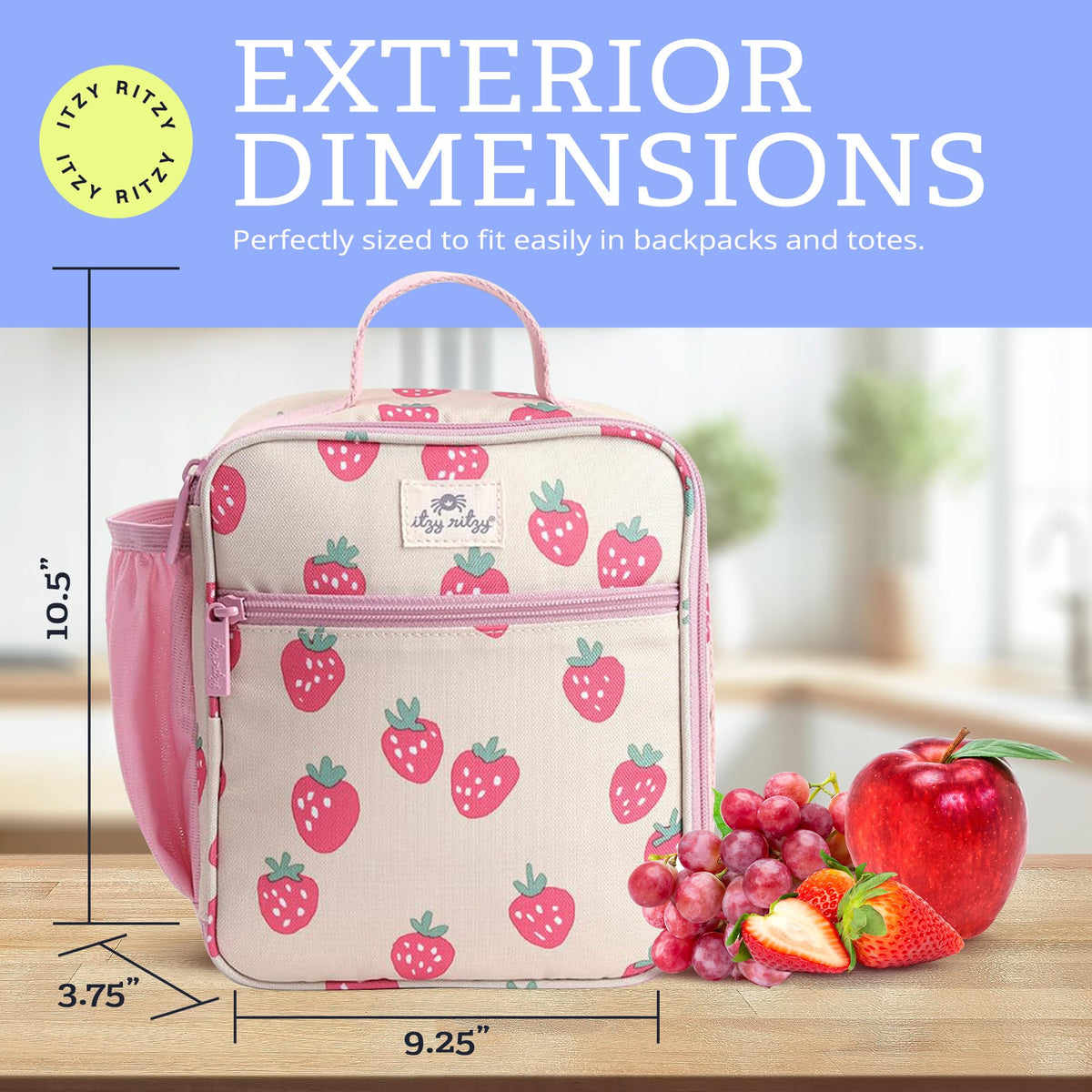 Itzy Ritzy durable strawberry lunch bag withstands daily adventures