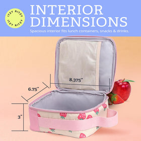 Itzy Ritzy strawberry lunch bag coordinates with backpack for a matching set