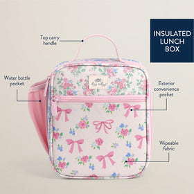 Itzy Ritzy lunch box with two pockets for organized snacks and drinks.