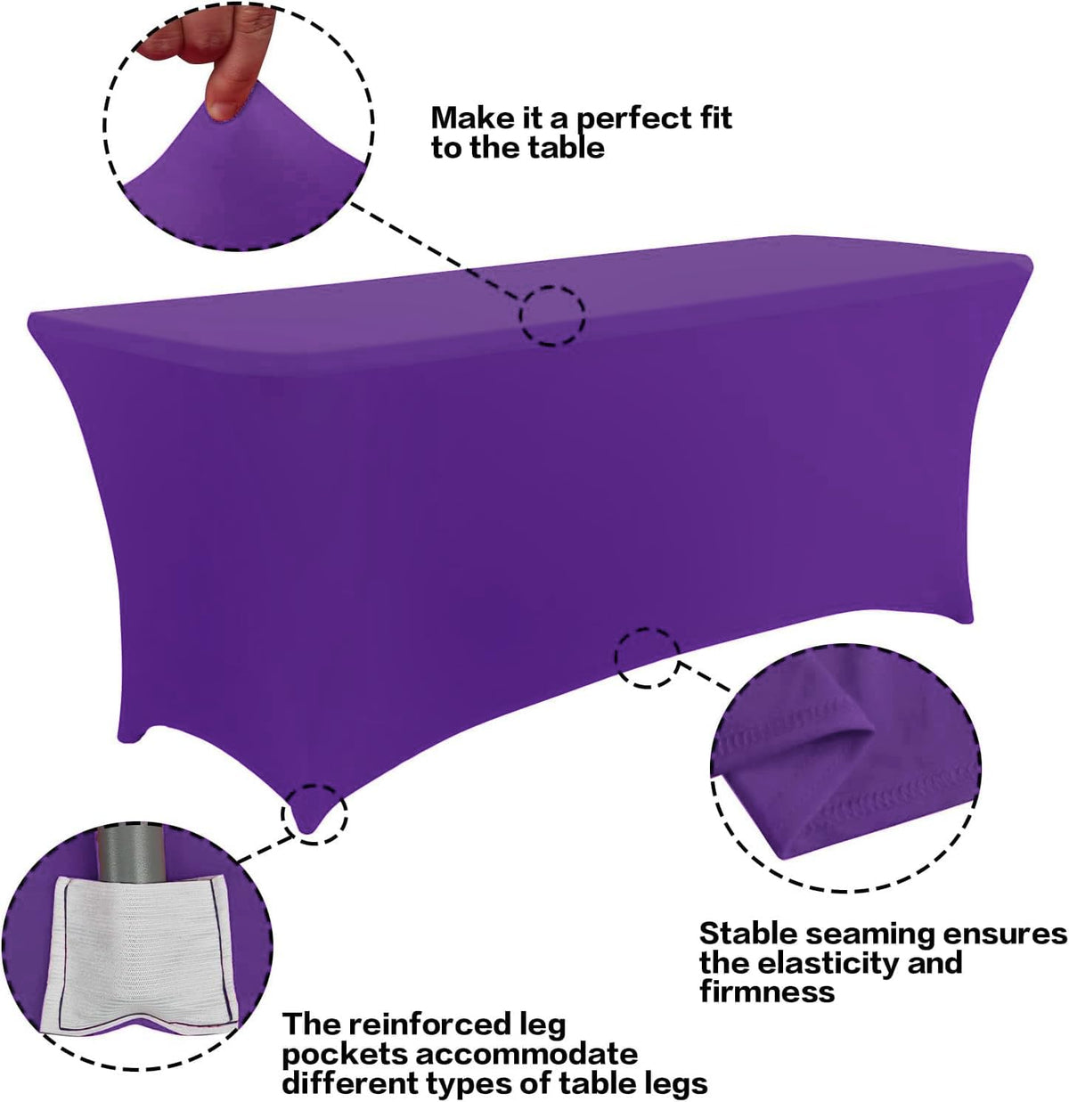 IVAPUPU 6ft purple tablecloth showing stain-resistant surface.