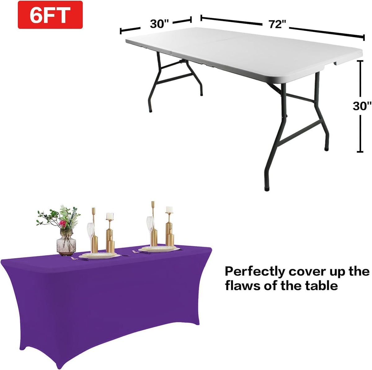 IVAPUPU 6ft purple tablecloth with wrinkle-resistant fabric finish.