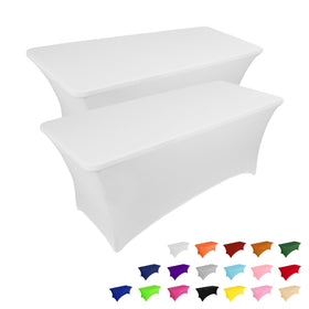 IVAPUPU 8ft white tablecloth showcasing a snug, wrinkle-resistant fit for event tables.