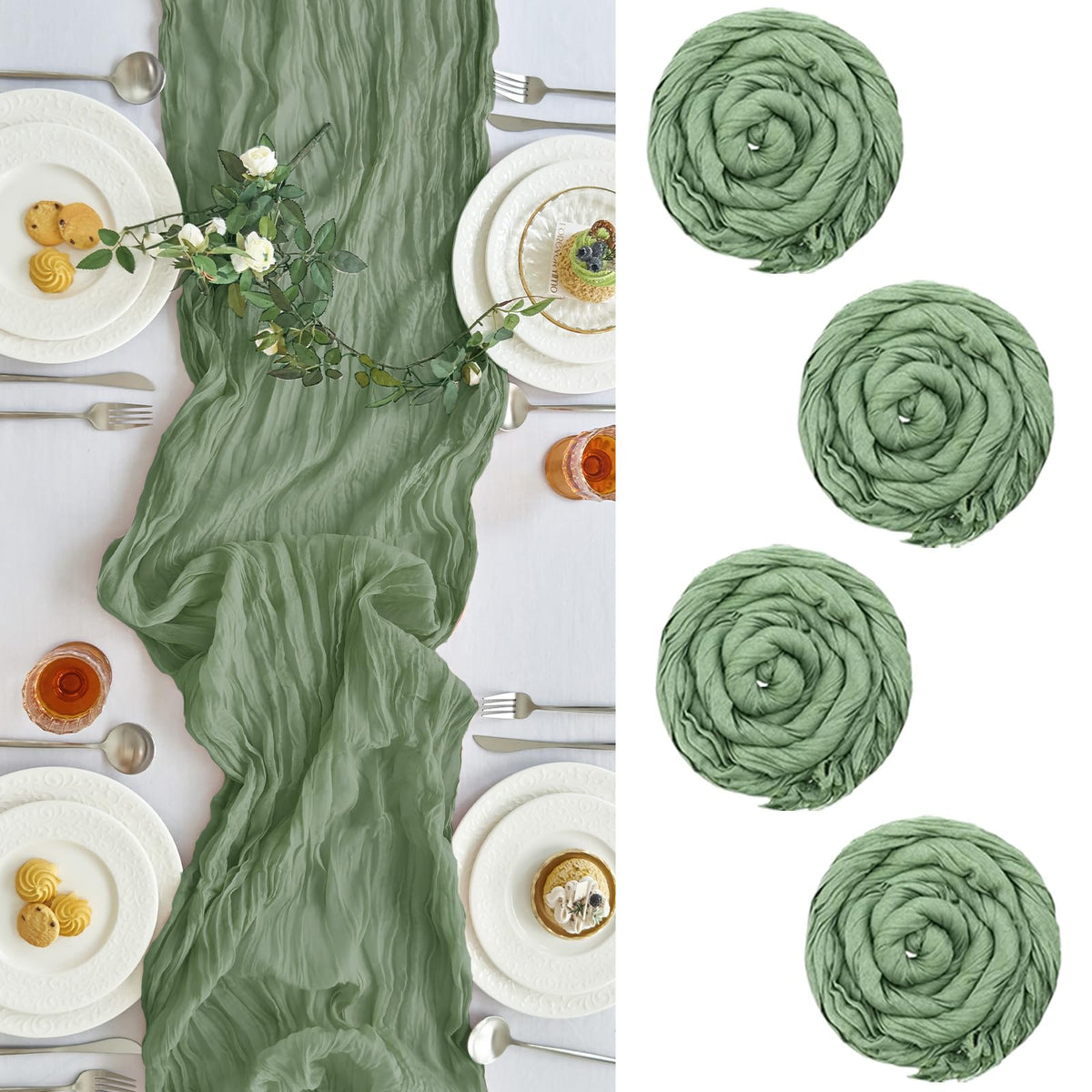 IVAPUPU cheesecloth table runner in sage green for rustic wedding decor