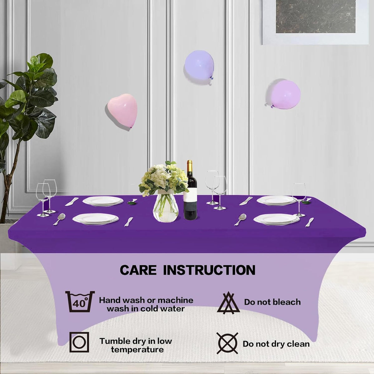 IVAPUPU easy-care washability for the purple tablecloth.