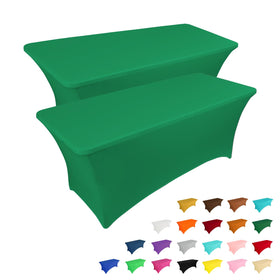 IVAPUPU emerald green stretch tablecloth on a 6ft table for events, smooth and polished