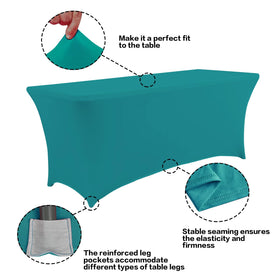 IVAPUPU lake blue 6ft tablecloth demonstrates four-way stretch for a secure fit