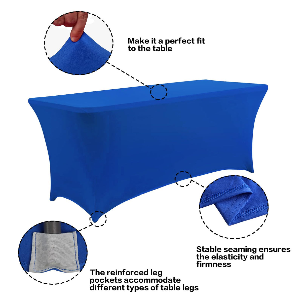 IVAPUPU Royal Blue 6ft tablecloth draped on banquet table for elegant events.