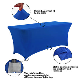IVAPUPU Royal Blue 6ft tablecloth draped on banquet table for elegant events.