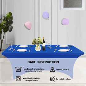 IVAPUPU Royal Blue tablecloth demonstrates edge protection and secure fit.
