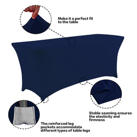 IVAPUPU stretch tablecloth using four-way spandex for secure event coverage.