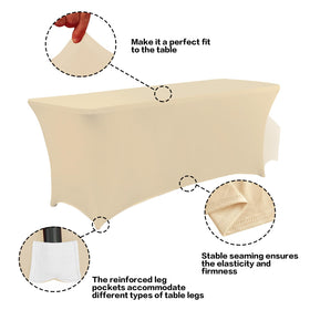 Close-up of IVAPUPU stretchy spandex quad-fit for secure table coverage.