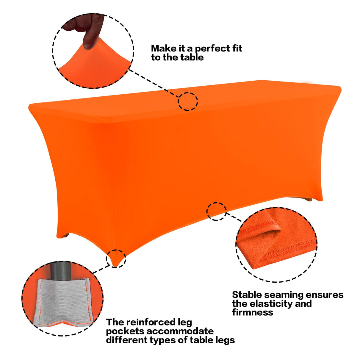 IVAPUPU orange 6ft tablecloth shown in a setup shot offers secure, even coverage for events.