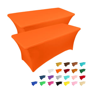 IVAPUPU 6ft rectangular orange tablecloth with a taut stretch fit for a polished look.