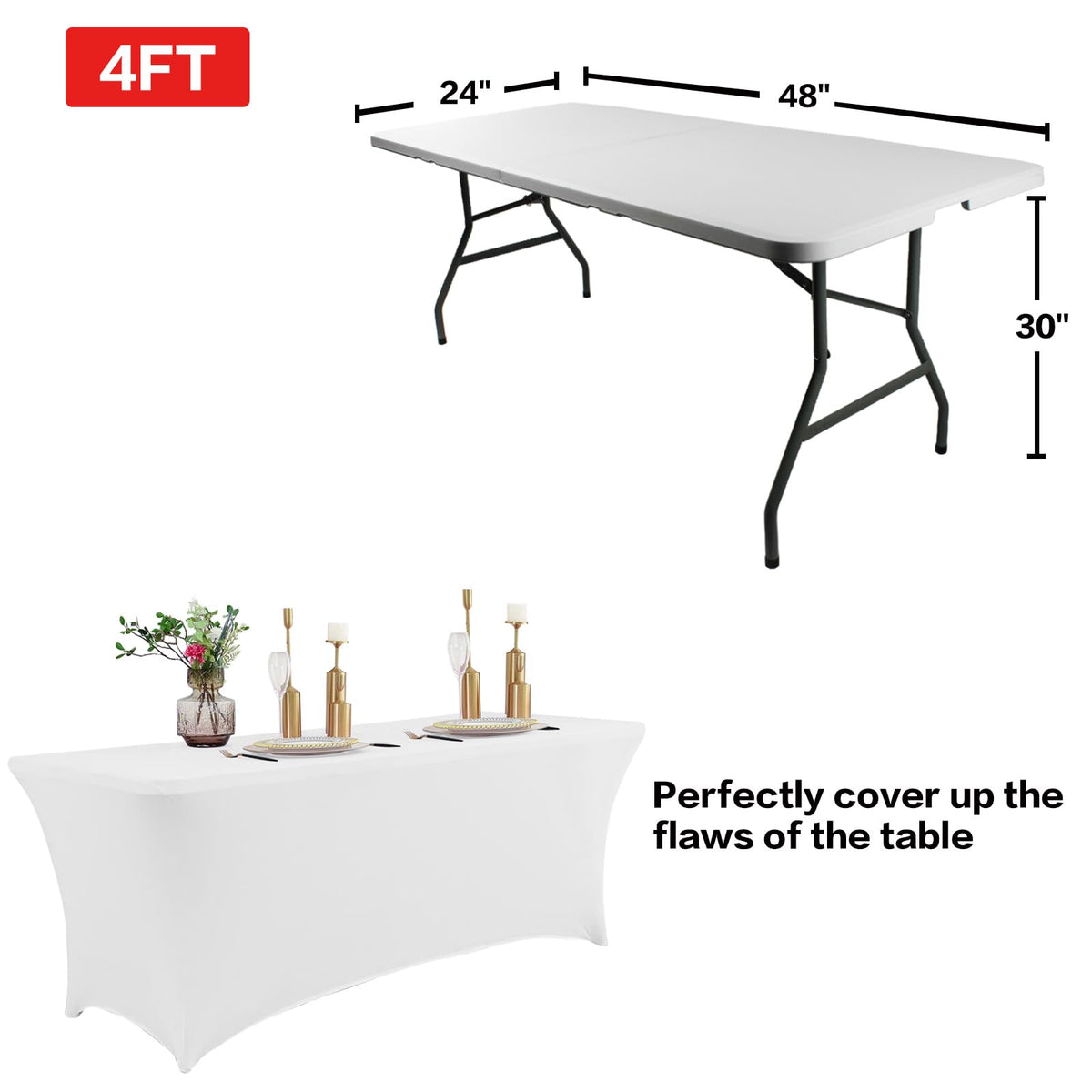 IVAPUPU tablecloth wrinkle-resistant finish on banquet table in warm lighting.