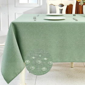IVAPUPU sage green textured linen tablecloth on a 60x104 rectangle table, wrinkle-free look